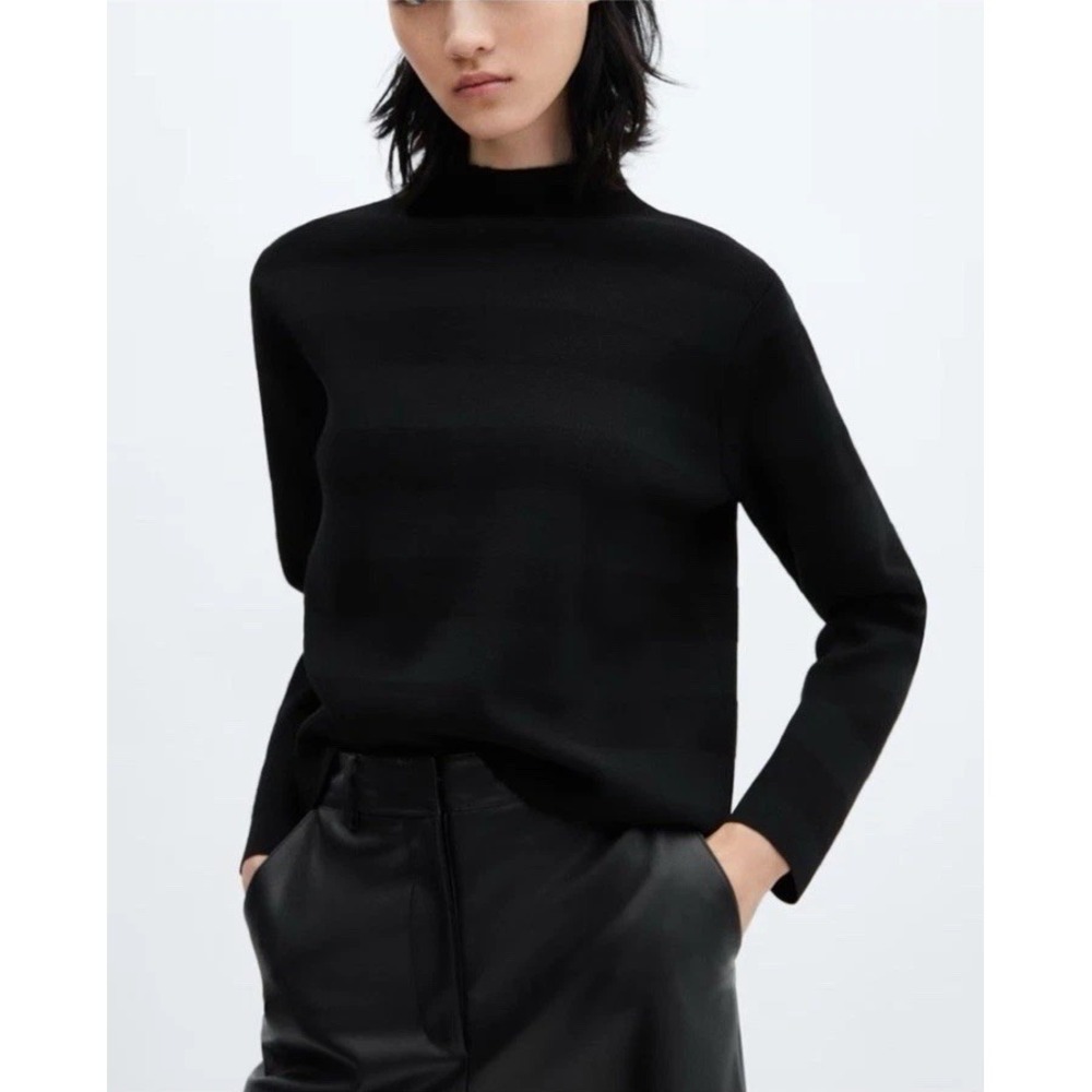 Mango Perkins Neck Chimney Sweater Black Pullover / Women's Large